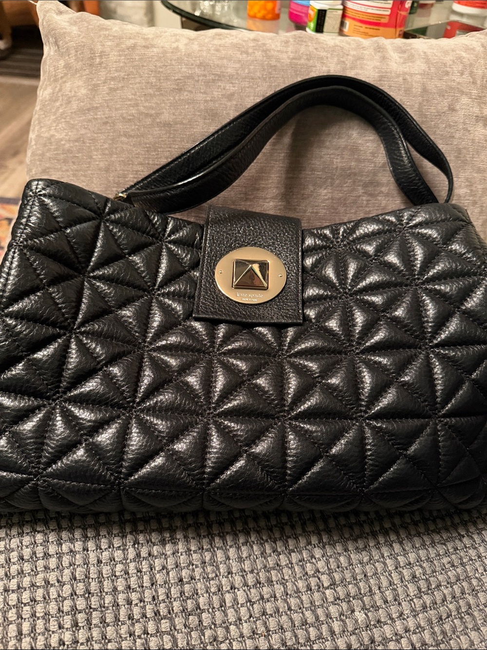 kate spade Black Quilted Leather Shoulder Bag with Gold-Tone Hardware